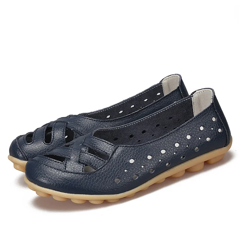 dark blue MEMUNIA/обувь на плоской подошве; женские кожаные туфли с закрытым носком; повседневные женские лоферы на плоской подошве; удобные женские водонепроницаемые Мокасины с отверстиями; большие размеры - Цвет: dark blue