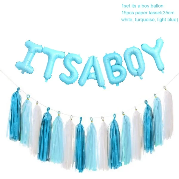 Balloon tassel blue LAPHIL 16 дюймов Baby Shower Фольга воздушные шары синий розовый его для мальчиков и девочек с надписью балон детское украшение для душа Пол раскрыть вечерние поставки - Цвет: Balloon tassel blue
