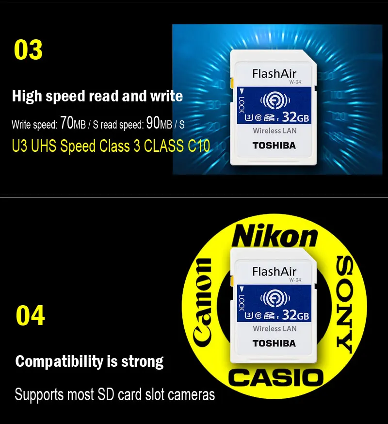 TOSHIBA Flash Air W-04 карта памяти 32 Гб 16 Гб wifi SD карта 90 МБ/с./с Беспроводная SDHC карта памяти Tarjeta sd WIFI карта SD для камеры