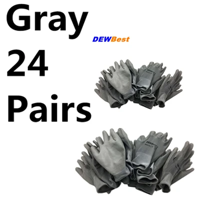 Grey PU518 24pairs 13 г черные рабочие перчатки pu с покрытием ладони pu рабочие перчатки DEWBest Лучшие поставщики маленькие заказы печатный логотип - Цвет: Grey PU518 24pairs