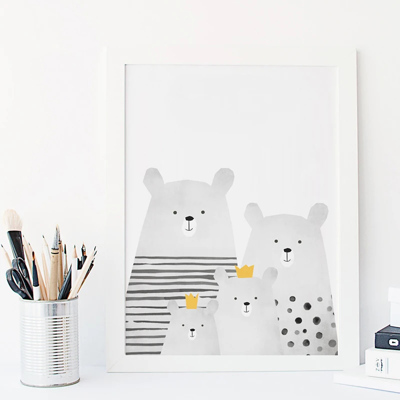 Family of Bears a Nordic decorative painting canvas children bedroom creative murals cartoon gift No Frame | Дом и сад
