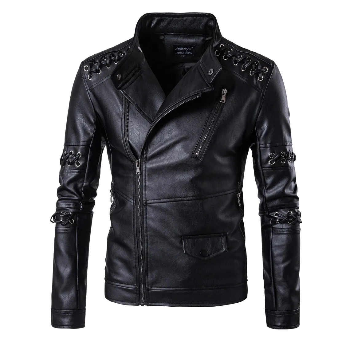 

High quality men's new fashion leather jacket men's hot personality knitting Rope collar men's clothing leather men's leather