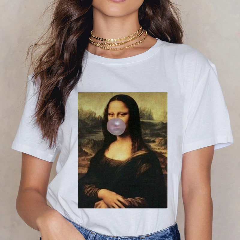 Новинка, Mona Lisa, 90 s, футболка для женщин, модная, Ретро стиль, Винтажная футболка, стильная, эстетическая, Harajuku, футболка, Ullzang, белая, женская футболка - Цвет: 3253