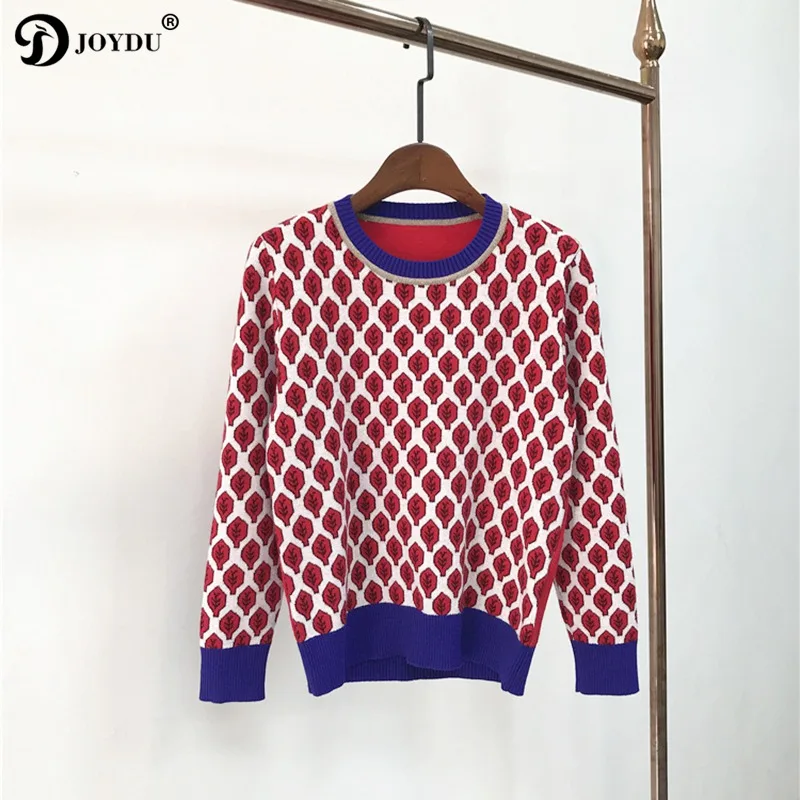 JOYDU Runway Pullover 2018 Spring Preppy Stylish Knit Tops Leaves Jacquard Luxury Chic Vintage Sweater Women Jumper pull femme | Женская