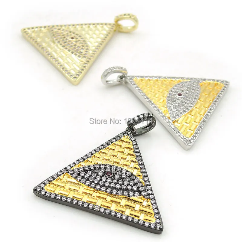 30*28*3 мм Micro Pave Clear & Fuchsin глаз с фианитами рельефа треугольные амулеты подходят для