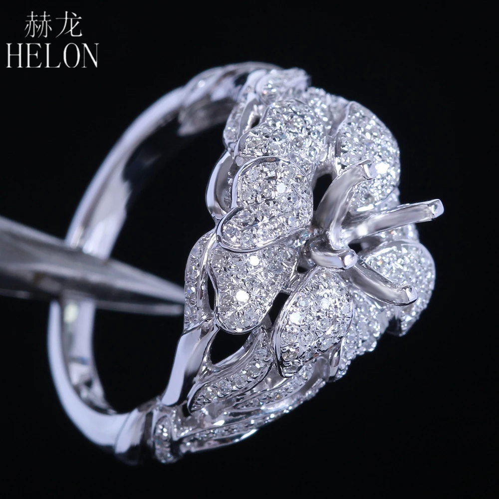 

HELON Real 925 Sterling Silver Round Cut 5mm Semi Mount Pave 100% Natural 0.7ct Diamonds Women Trendy Flower Fine Jewelry Ring