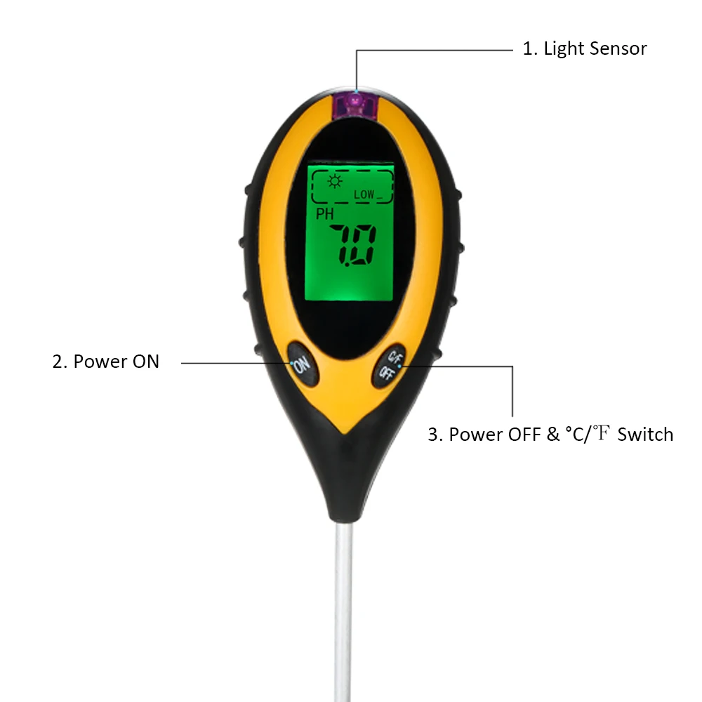 4 In1 Digital Soil Meter PH Moisture Meters Detector Multitool Sunlight/Moisture/PH value/Temperature Instrument For Plants | Инструменты