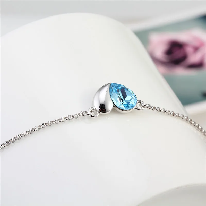 Мода минималистский Браслеты женское сердце розовый синий кристалл камень