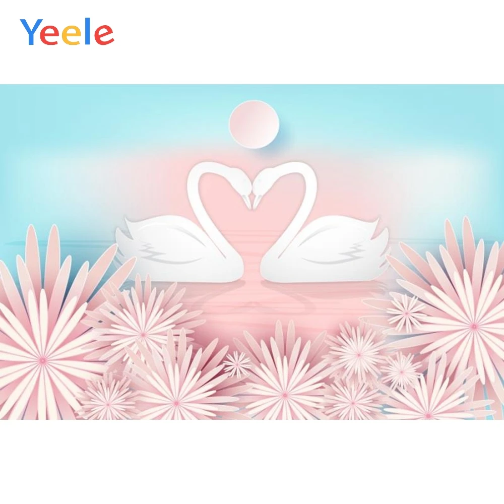 Yeele мультфильм Лебеди фон с сердечками розовые цветы фотографии Индивидуальные