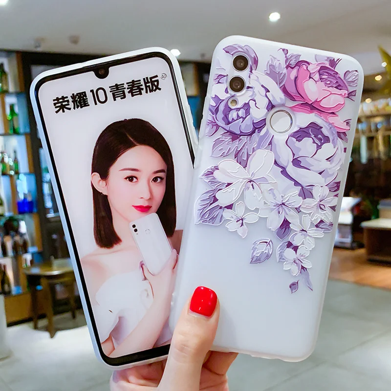 3D рельефные чехлы с цветочным рисунком для Huawei P Smart 2019 чехол Y7 Y9 Mate 20 Pro 10 Lite P20