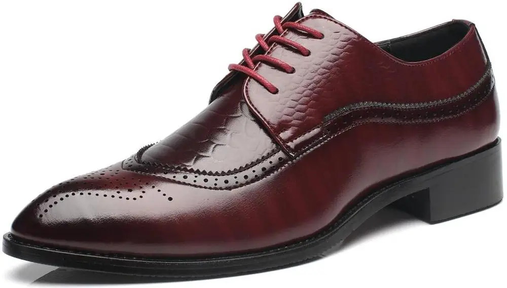 Wine Red M-anxiu/модная Лоскутная обувь с перфорацией типа «броги»; дышащая деловая обувь с резным верхом; парадная обувь с острым носком на шнуровке; Новинка года - Цвет: Wine Red