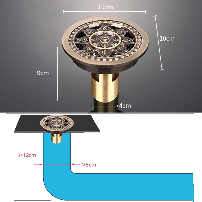 

Round 4" Bathroom Floor Drain Antique Brass 10cm Shower Drain Bathroom Waste Grate Drain Kitchen Waste Drain Bathroom Accessary