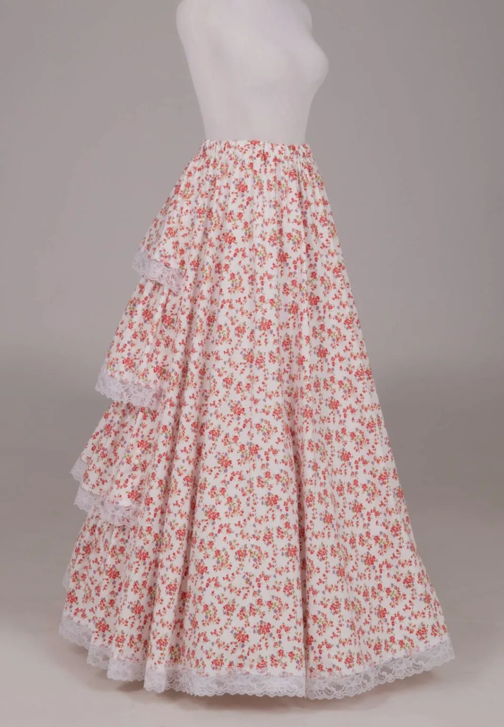 

Ruffled Print Victorian Skirt Victorian French Pleated Gathered Bustle Skirts