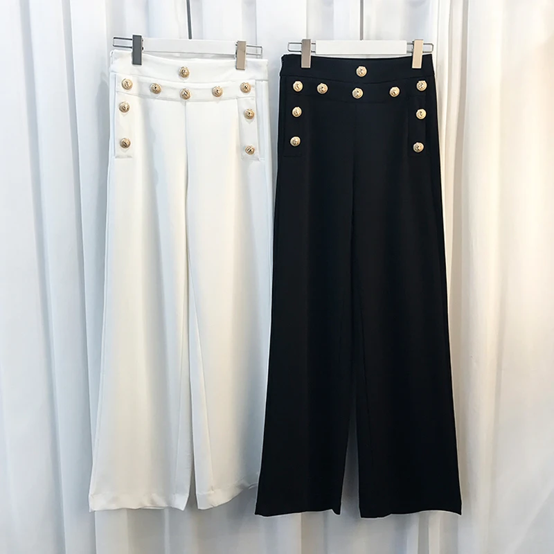 Брюки женские с металлическими кнопками львами 2020|wide leg pants|leg pantsdesigner pant woman |