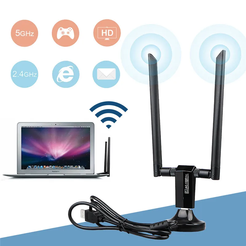 Беспроводная сетевая карта USB 3 0 двухдиапазонный 2 4 ГГц 5 1200 Мбит/с AC1200 802.11ac wifi