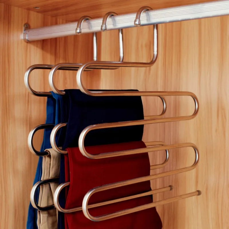 

New S Type Pants Hanger Multi Layers Stainless Steel Clothing Towel Storage Rack Closet Space Saver organizer