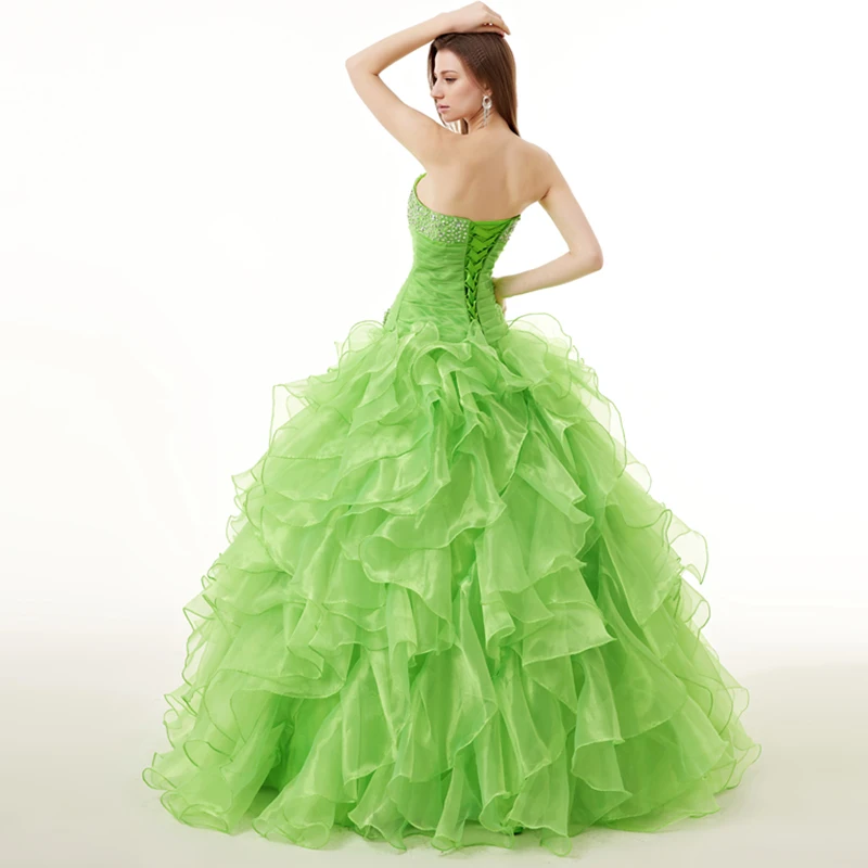 Недорогое зеленое бальное платье Quinceanera 2018 милое длиной до пола с открытыми
