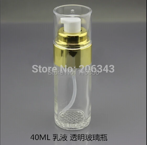 Новое поступление прозрачная стеклянная бутылка 40 мл с золотой флакон помпой для