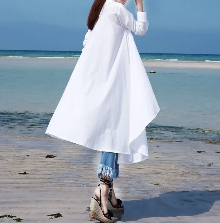 Блузка Асимметричная Женская длинная свободного покроя в Корейском стиле |