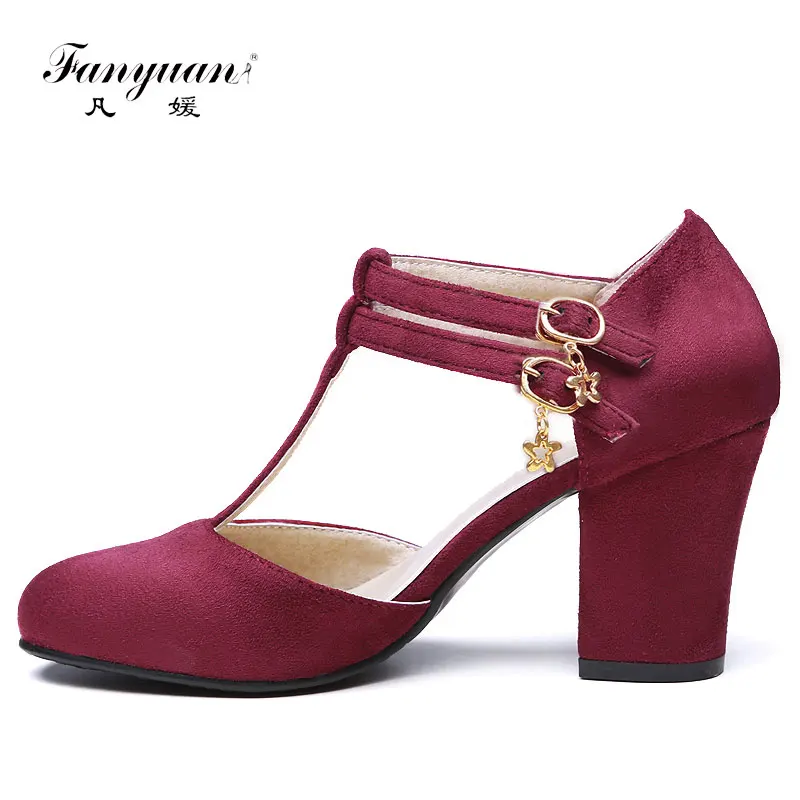 Fanyuan/Популярные весенне летние женские туфли лодочки на толстом каблуке из