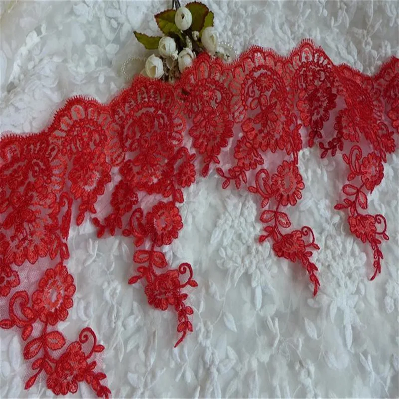 

9" width Victorian Alencon Lace Trim Mesh Cord Floral Design Scallop Embroidery Lace Fabric 6 Yards