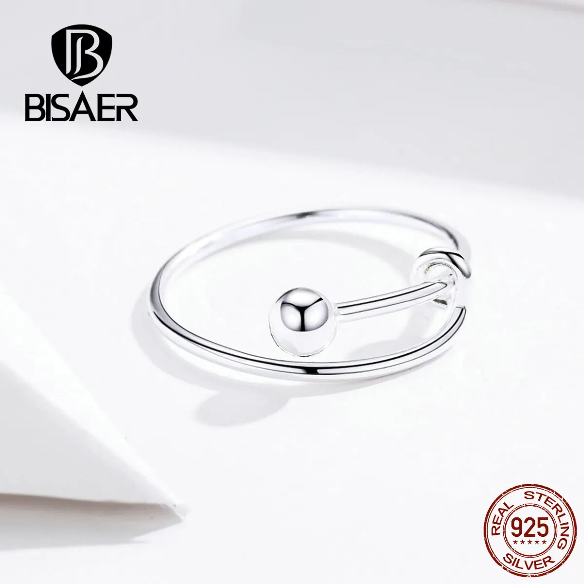 BISAER, геометрическое кольцо, 925 пробы, серебро, Круглый Круг, геометрический, женские кольца на палец, для женщин, Стерлинговое Серебро, ювелирное изделие ECR520