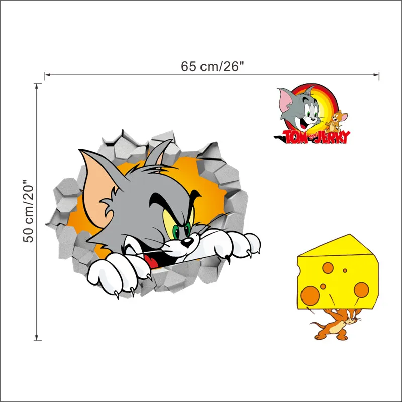 3d наклейки на стену Том Джерри декор для детской комнаты рисунок кошки мыши