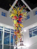 large big multicolor glass hanging chain chandelier for new house decor hand blown glass flush mounted chandelier light