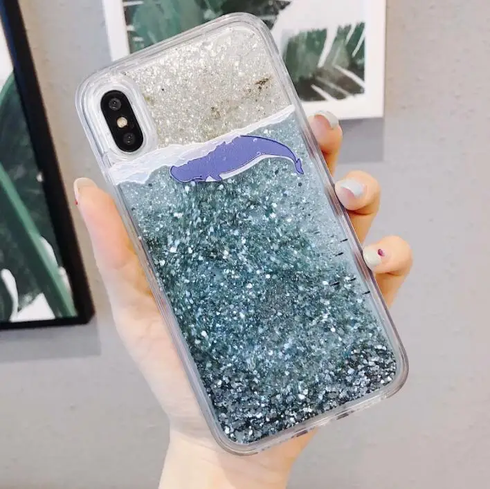 Модный Блестящий чехол с Китом и акулой жидкий силиконовый для Xiaomi Pocophone F1 Mi5x Mi A1