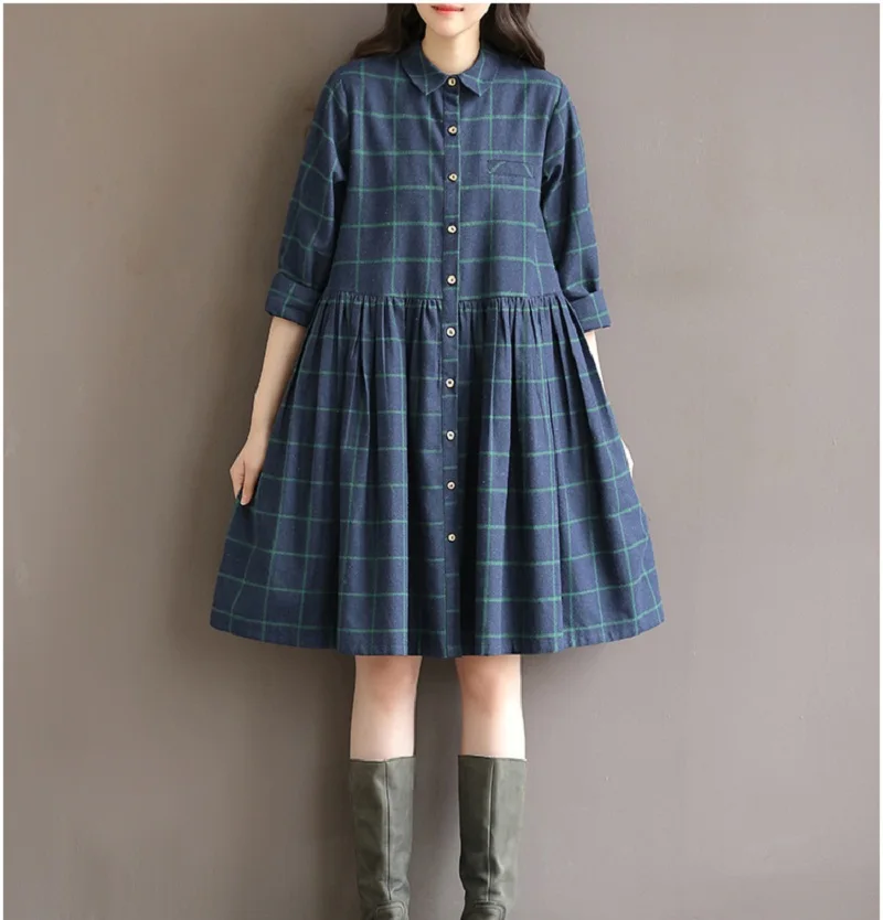 Новинка 2017 года Демисезонный Повседневное свободная талия платье в клетку
