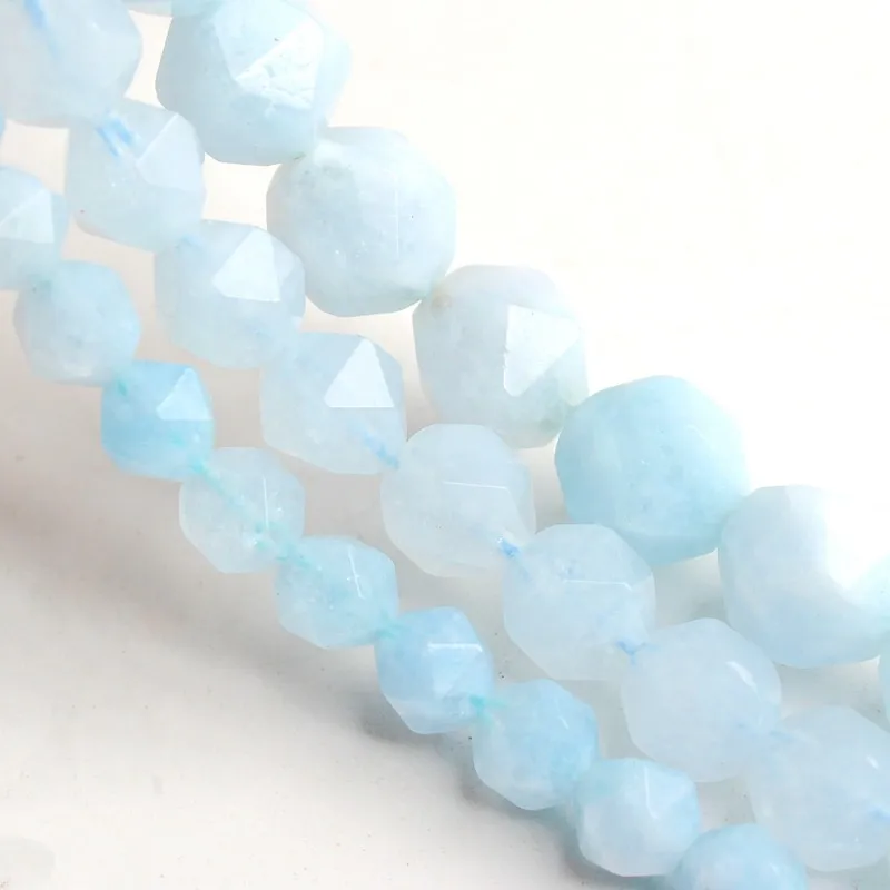 Натуральные граненые бусины Аквамариновый камень синие круглые для