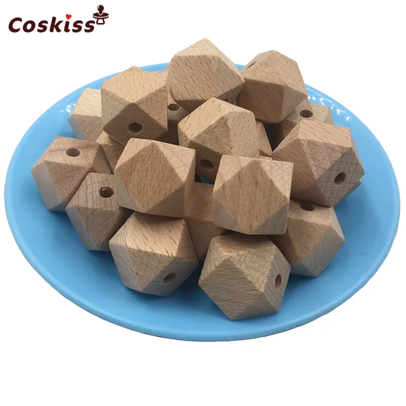 High quality Faceted Beech Wood Geometric Bead,100pcs 10-20mm Unfinished Natural Polygon Hexagon Wooden Beads For DIY Teether