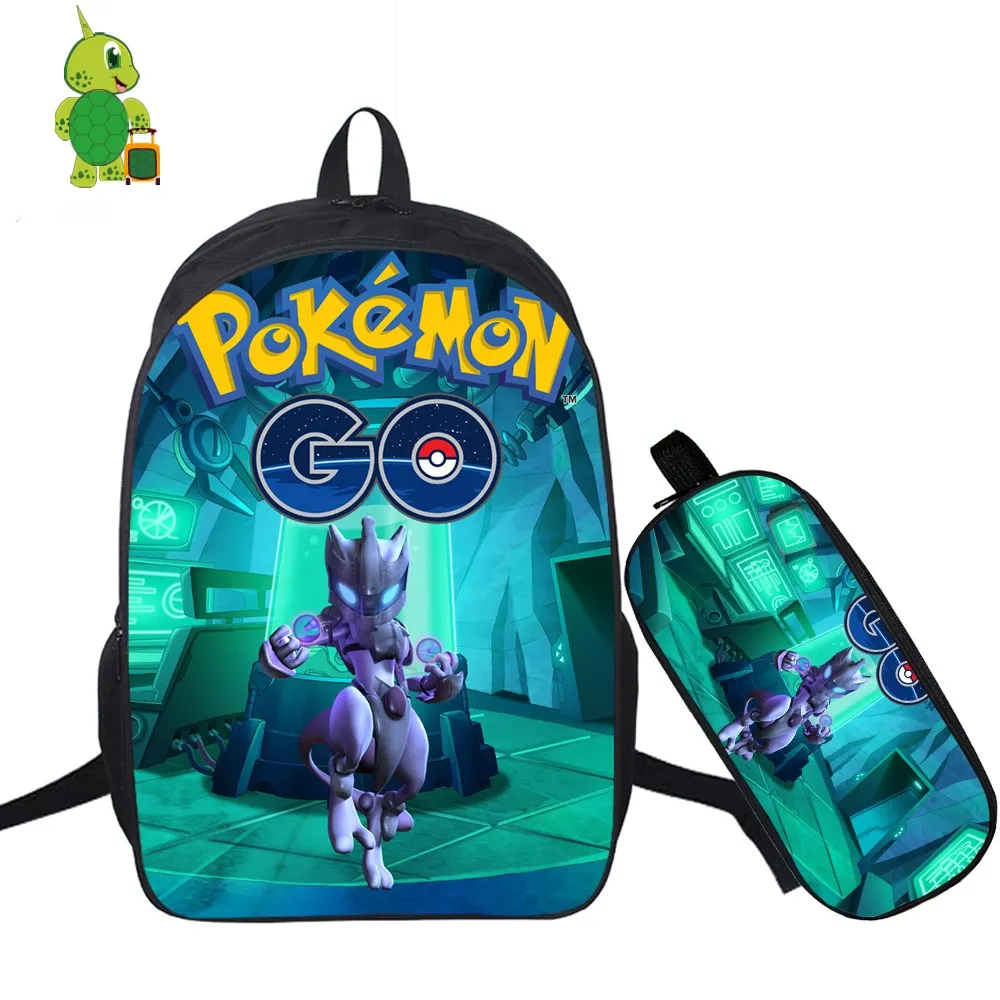 Mochila Pokemon GO Mewtwo рюкзаки 2 шт./компл. школьные сумки для подростков мальчиков пенал для мальчика ноутбук рюкзак дорожный рюкзак - Цвет: 1