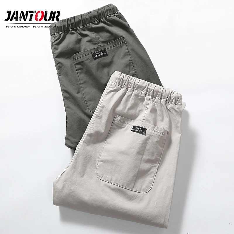 Мужские хлопковые брюки jantour повседневные для пробежек облегающие высокого