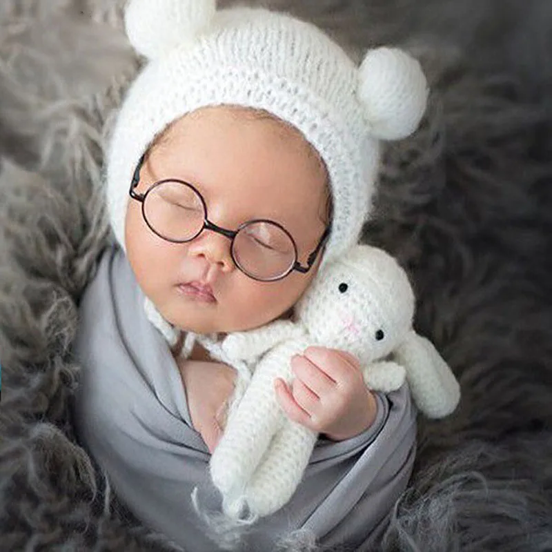 Baby Photo Shoot Newborn Photography Props Costume Infant Knitting Fotografia Crochet Rabbit Hat With Doll Outfits Accessories