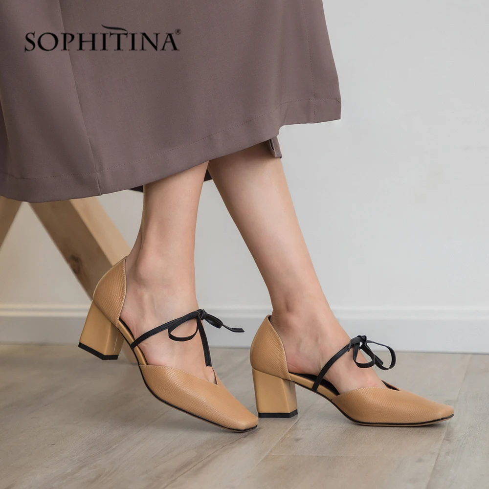SOPHITINA/Новинки на лето 2019г. Высококачественные женские босоножки из натуральной кожи под камень. Сандалии для женщин с открытыми боками на квадратном мыске. Элегантные и вечерние босоножки с узкими лентами. SO105