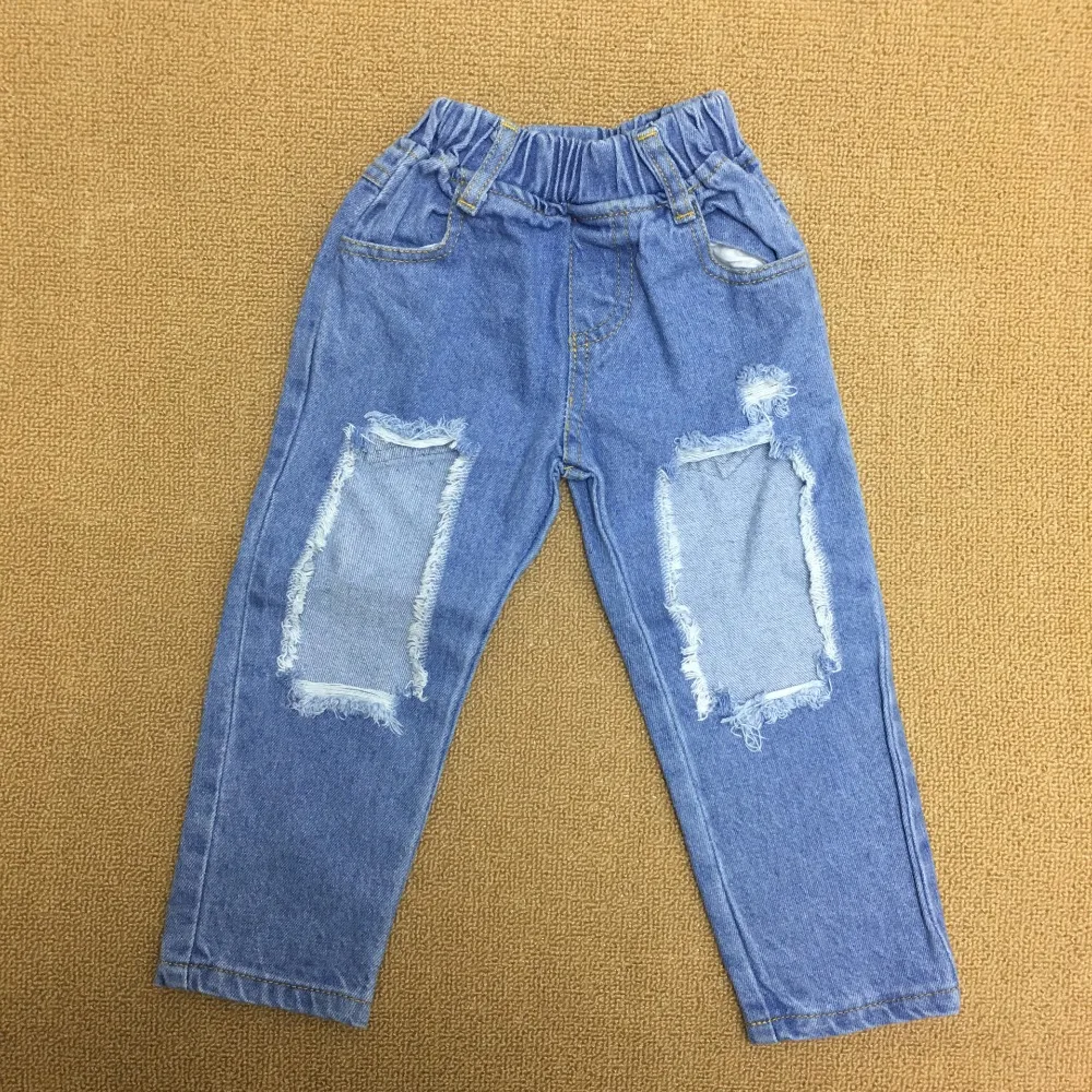 Комплект одежды для девочек рубашка с открытыми плечами + рваные джинсы повязка