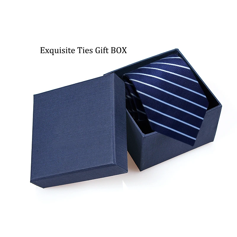 

High Quality Classic Blue Striped Ties for Men Business Formal 8cm Width Necktie Wedding Mens Ties Corbatas with Tie Gift Box