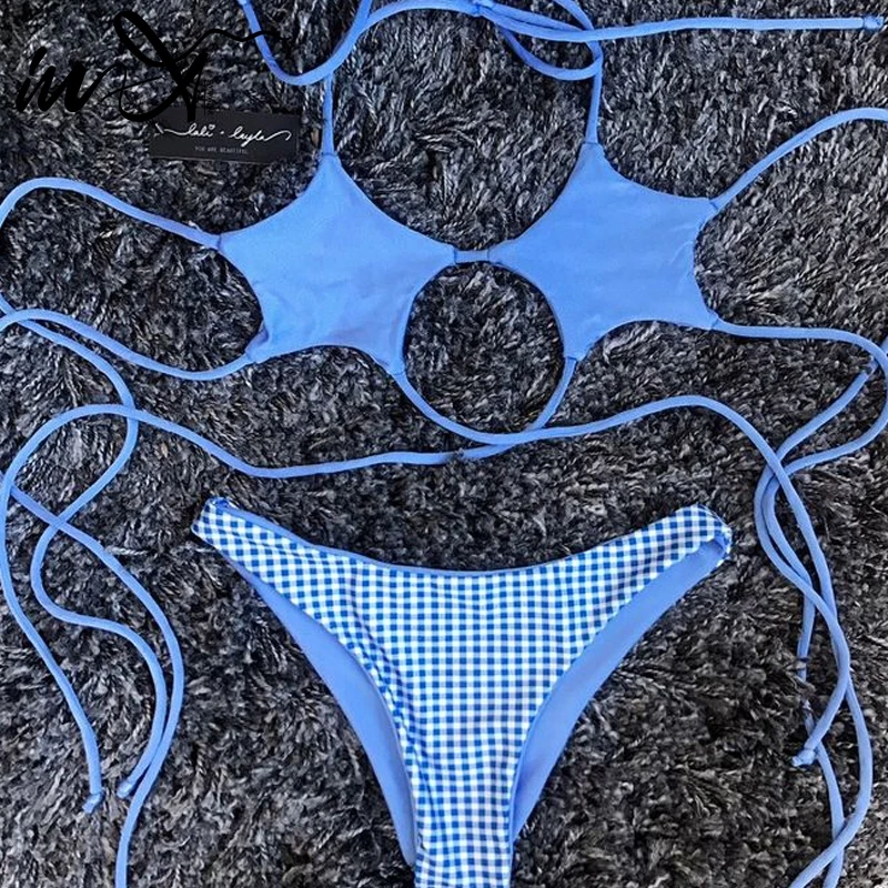 В-X сексуальное бикини микро 2019 с высоким вырезом купальный костюм однотонный