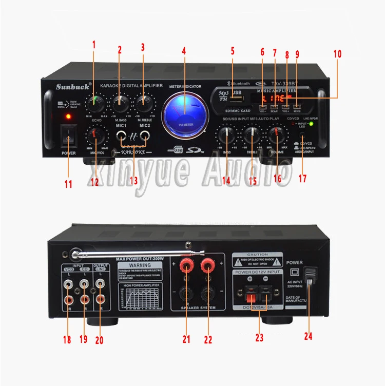 Бриз аудио sunbuck TAV-339B Bluetooth усилитель fm-радио USB SD 100 Вт* 2 Пульт дистанционного Управления караоке усилитель