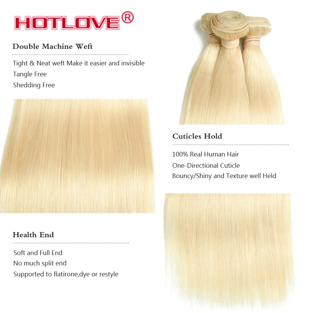 Hotlove волосы 613 медовые светлые прямые плетение бразильские человеческие пучки с - Фото №1