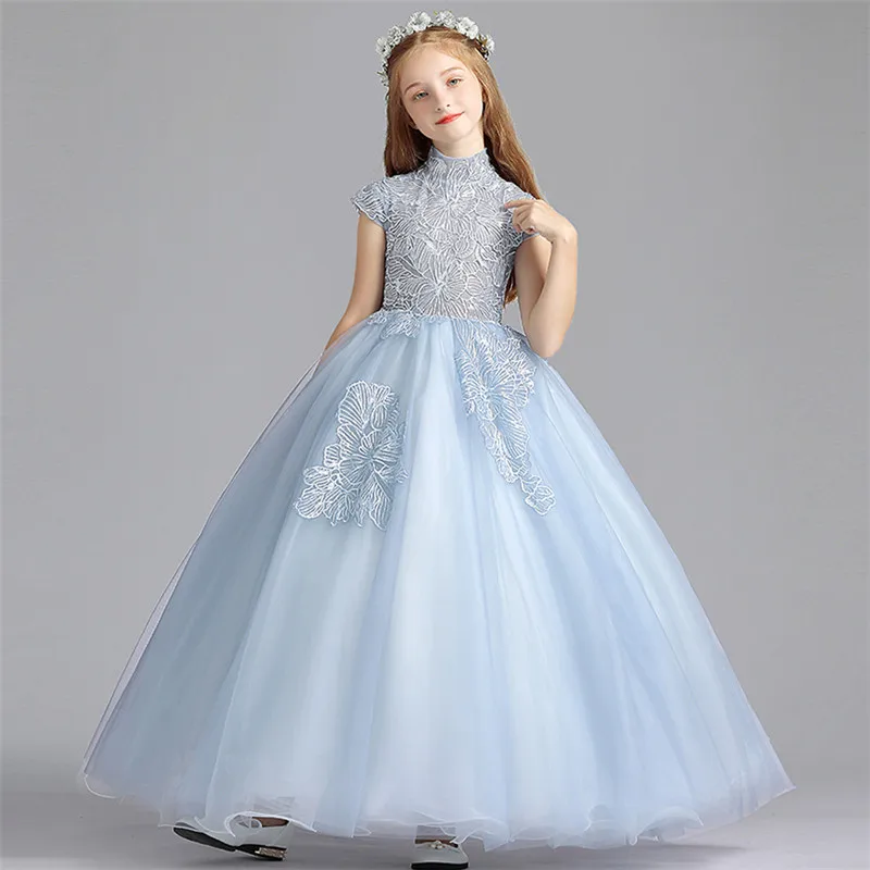 

Children Girls Luxury Elegant Birthday Wedding Party Princess Ball Gown Long Dress Teens Kids Piano Pageant Host Costume Dress