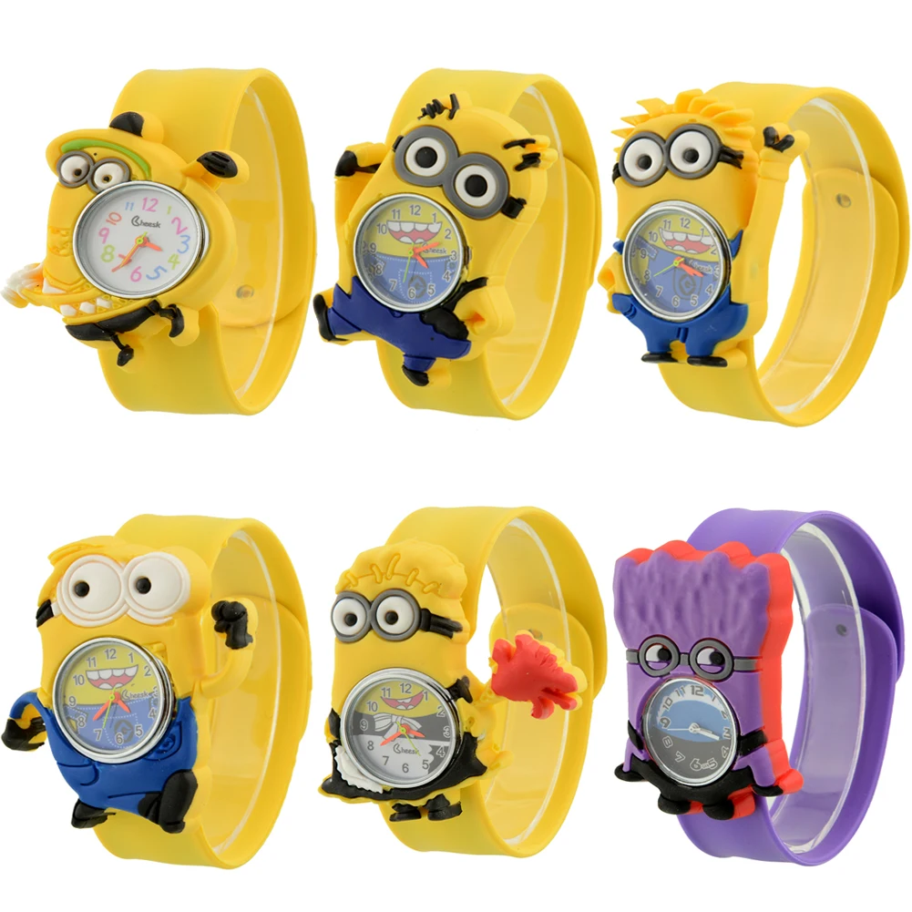 Cute Minion Cartoon Unisex Child Quartz Sports Bendable Kids Slap On WristWatch Unique Xmas Gift Boy/Girl