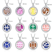 12 constellations zircon aromatherapy necklace magnetic pendant stainless steel perfume essential oil diffuser lockets jewelry