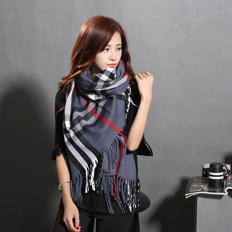 high quality plaid Cashmere Tassel femme scarf fashion luxury Casual Warm shawl hot sale autumn winter soft pashmina for women | Аксессуары