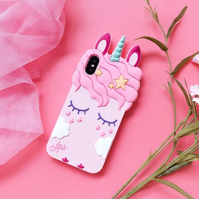 Super cute Cartoon 3D Pink Unicorn shockproof Soft Silicone Case for Iphone 7Plus 8 6S 6 plus 5G 5S SE XS Max XR X Phone | Мобильные