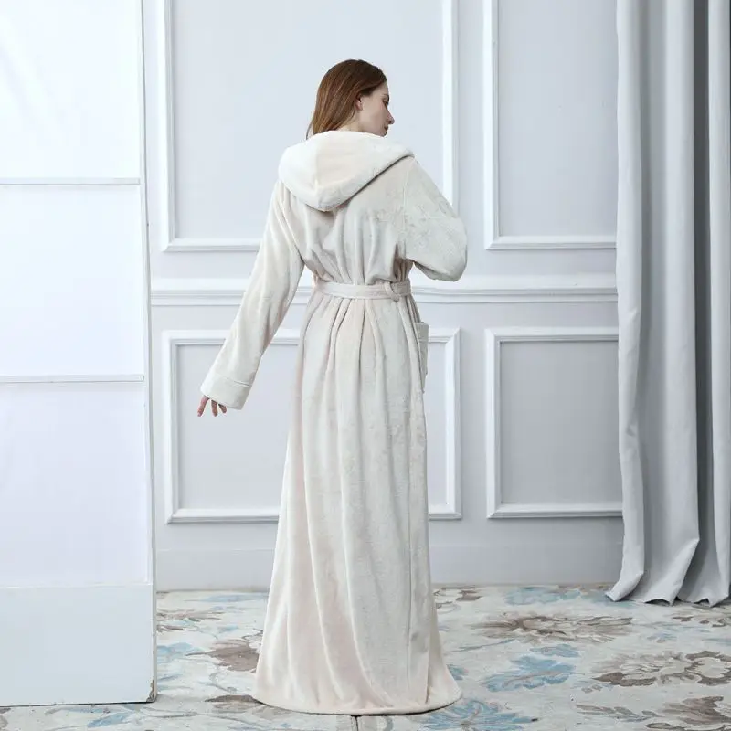 

Women Men Nightgown Warm Bath Robes Dressing Gowns Winter Lovers Stitch Soft Bathrobe With Hood Home Clothes