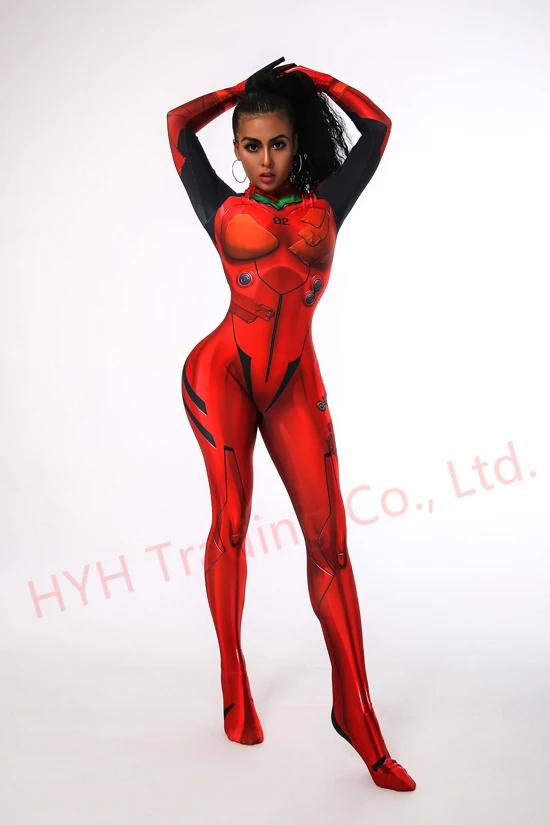 Asuka Langley Soryu костюмы на Хэллоуин для женщин EVA Косплей Костюм унисекс полный тело зентай костюм