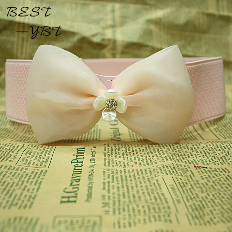 Девушки модные аксессуары взрыва лук кружевной ткани эластичный пояс дамы ретро