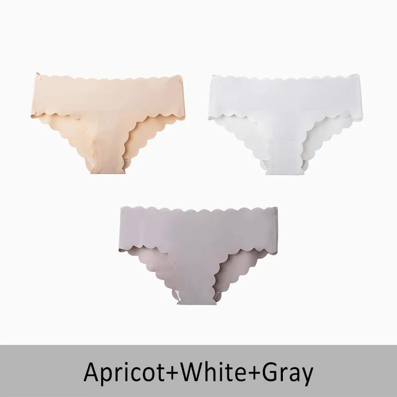 Apricot White Gray 3 шт./партия, сексуальные трусики, шелк льда, бесшовное женское нижнее белье, низкая талия, хлопок, промежность, дышащие трусы, бикини, DULASI - Цвет: Apricot White Gray